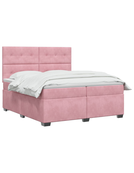 Letto box spring con materasso Rosa 200 x 200 cm Velluto