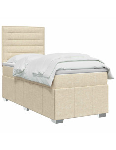 Letto box spring con materasso Crema 90 x 200 cm Tessuto 2