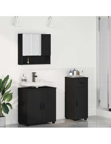 Set di mobili per il bagno con cassetto con porta 3 pcs Nero