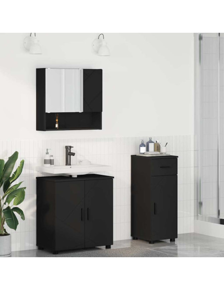Set di mobili per il bagno con cassetto con porta 3 pcs Nero