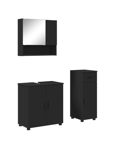 Set di mobili per il bagno con cassetto con porta 3 pcs Nero