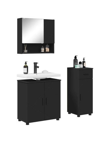 Set di mobili per il bagno con cassetto con porta 3 pcs Nero