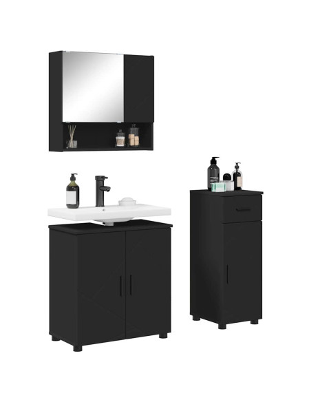 Set di mobili per il bagno con cassetto con porta 3 pcs Nero