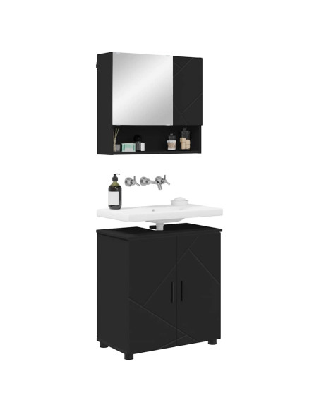 Set di mobili per il bagno Montaggio a parete 2 pcs Nero