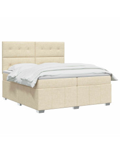 Letto box spring con materasso Crema 140 x 190 cm Tessuto 2