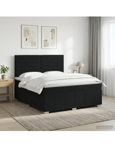 Letto box spring con materasso Nero 160 x 200 cm Tessuto