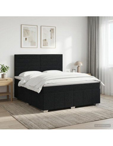 Letto box spring con materasso Nero 180 x 200 cm Tessuto