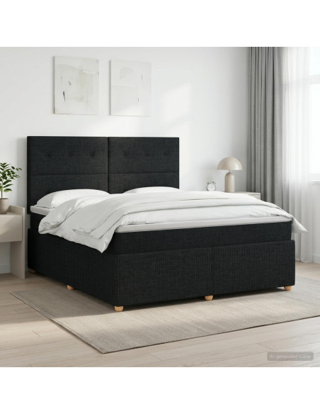 Letto box spring con materasso Nero 160 x 200 cm Tessuto