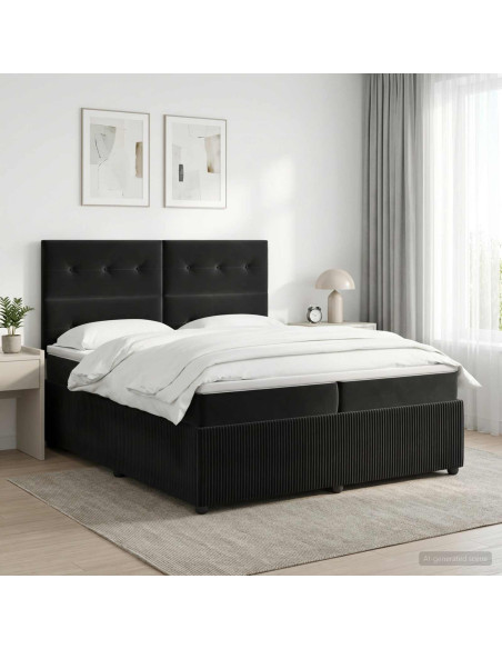 Letto box spring con materasso Nero 200 x 200 cm Velluto