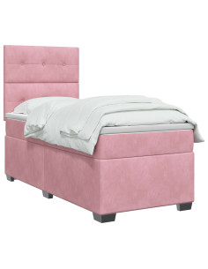 Letto box spring con materasso Rosa 90 x 200 cm Velluto 2