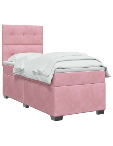 Letto box spring con materasso Rosa 90 x 200 cm Velluto