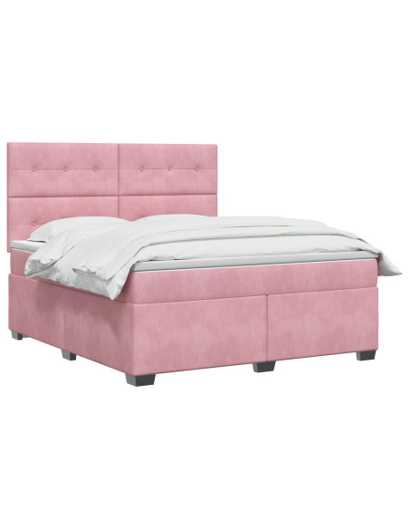 Letto box spring con materasso Rosa 140 x 200 cm Velluto