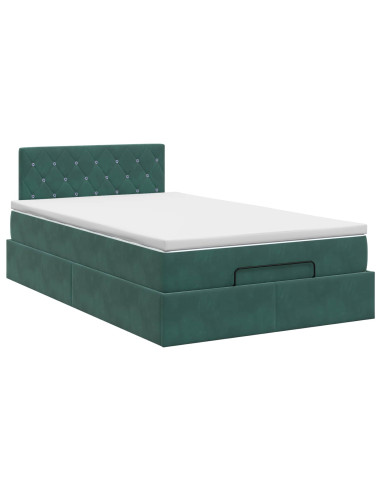 Letto ottomano con materasso Verde Scuro 120 x 190 cm Velluto