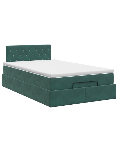 Letto ottomano con materasso Verde Scuro 120 x 190 cm Velluto