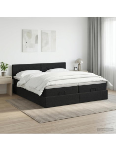 Letto ottomano con materasso con testiera 2 pz Nero Tessuto