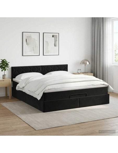 Letto ottomano con materasso Nero 140 x 200 cm Velluto