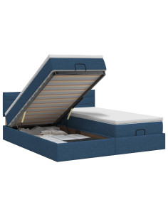 Letto ottomano con materasso con testiera 2 pz Blu Tessuto