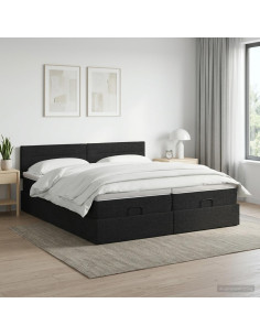 Letto ottomano con materasso con testiera 2 pz Nero Tessuto