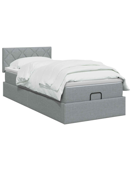 Letto ottomano con materasso Grigio Chiaro 80 x 200 cm Tessuto