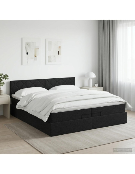Letto ottomano con materasso Nero 200 x 200 cm Tessuto
