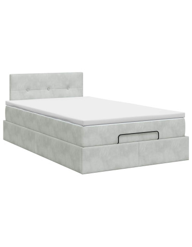 Letto ottomano con materasso Grigio Chiaro 120 x 190 cm Velluto