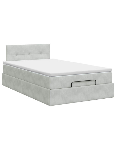 Letto ottomano con materasso Grigio Chiaro 120 x 190 cm Velluto