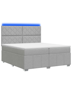 Letto Box Spring LED con Materasso Grigio Chiaro 200 x 200 cm