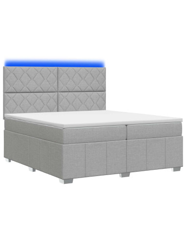 Letto Box Spring LED con Materasso Grigio Chiaro 200 x 200 cm