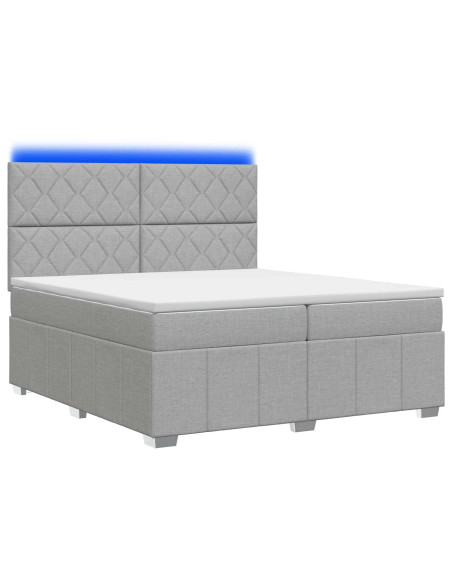 Letto Box Spring LED con Materasso Grigio Chiaro 200 x 200 cm