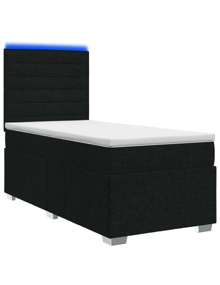 Letto Box Spring LED con Materasso Nero 90 x 200 cm Tessuto