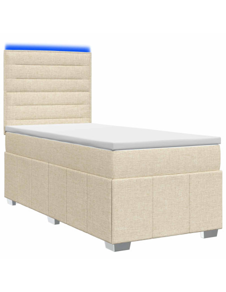 Letto Box Spring LED con Materasso Crema 90 x 200 cm Tessuto