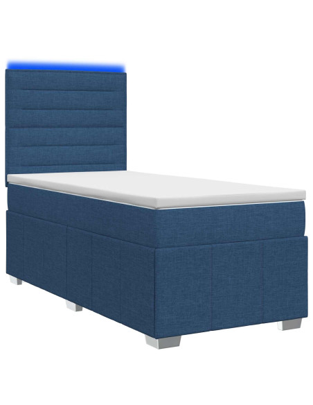 Letto Box Spring LED con Materasso Blu 90 x 200 cm Tessuto