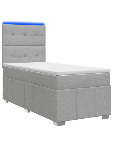 Letto Box Spring LED con Materasso Grigio Chiaro 90 x 200 cm