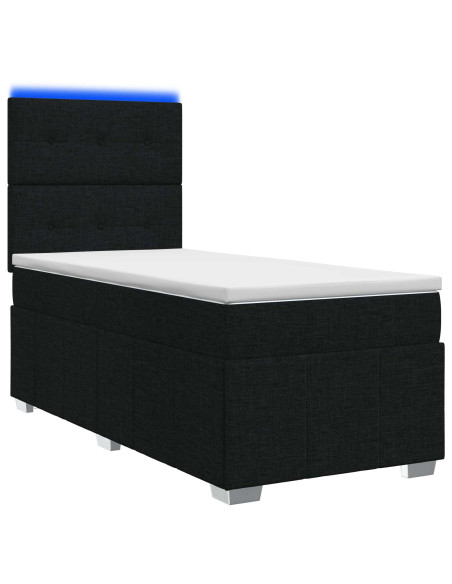 Letto Box Spring LED con Materasso Nero 90 x 200 cm Tessuto