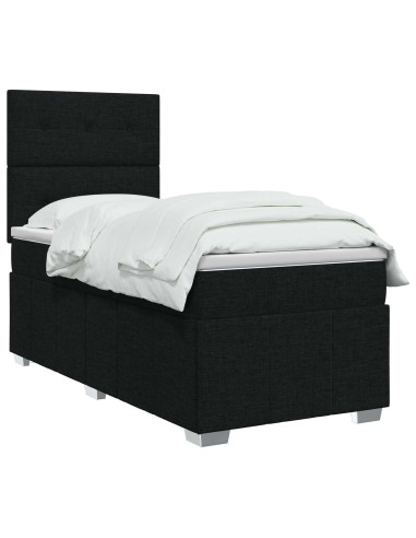 Letto Box Spring LED con Materasso Nero 90 x 190 cm Tessuto