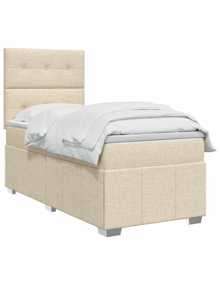 Letto Box Spring LED con Materasso Crema 90 x 190 cm Tessuto