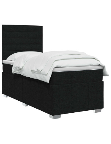 Letto Box Spring LED con Materasso Nero 90 x 200 cm Tessuto