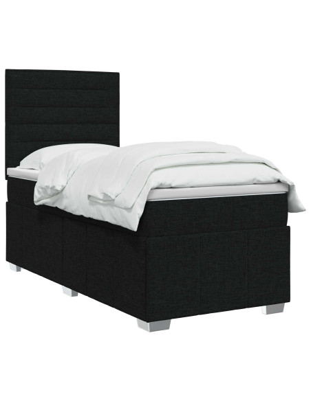 Letto Box Spring LED con Materasso Nero 90 x 200 cm Tessuto