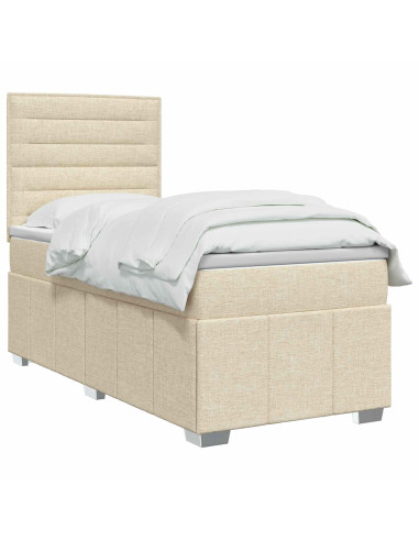 Letto Box Spring LED con Materasso Crema 90 x 200 cm Tessuto