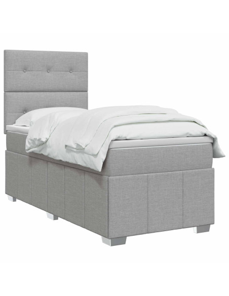 Letto Box Spring LED con Materasso Grigio Chiaro 90 x 200 cm
