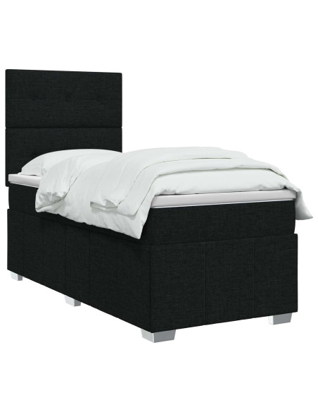 Letto Box Spring LED con Materasso Nero 90 x 200 cm Tessuto