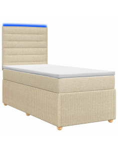 Letto Box Spring LED con Materasso Crema 90 x 190 cm Tessuto