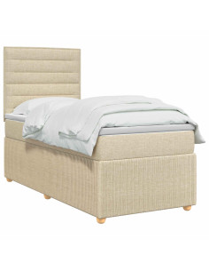 Letto Box Spring LED con Materasso Crema 90 x 190 cm Tessuto 2