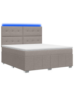 Letto Box Spring LED con Materasso Tortora 180 x 200 cm Tessuto