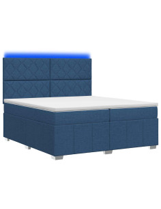 Letto Box Spring LED con Materasso Blu 200 x 200 cm Tessuto