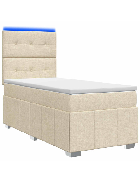 Letto Box Spring LED con Materasso Crema 90 x 200 cm Tessuto
