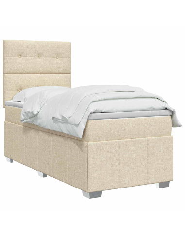 Letto Box Spring LED con Materasso Crema 90 x 200 cm Tessuto