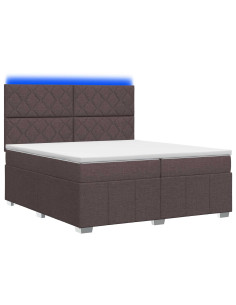 Letto Box Spring LED con Materasso Marrone Scuro 200 x 200 cm