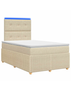 Letto Box Spring LED con Materasso Crema 120 x 190 cm Tessuto