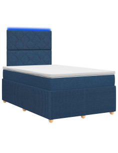 Letto Box Spring LED con Materasso Blu 120 x 190 cm Tessuto